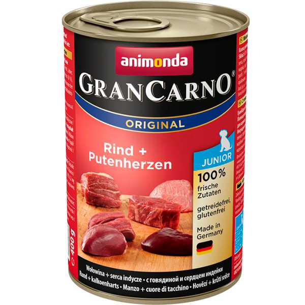 Animonda (Анимонда) Gran Carno Original  Junior - Корм для щенков и молодых cобак с Говядиной и сердцем Индейки (Банка)