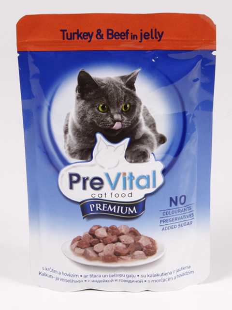 PreVital (Превитал) Premium - Корм для кошек с Индейкой и Говядиной в Желе (Пауч)