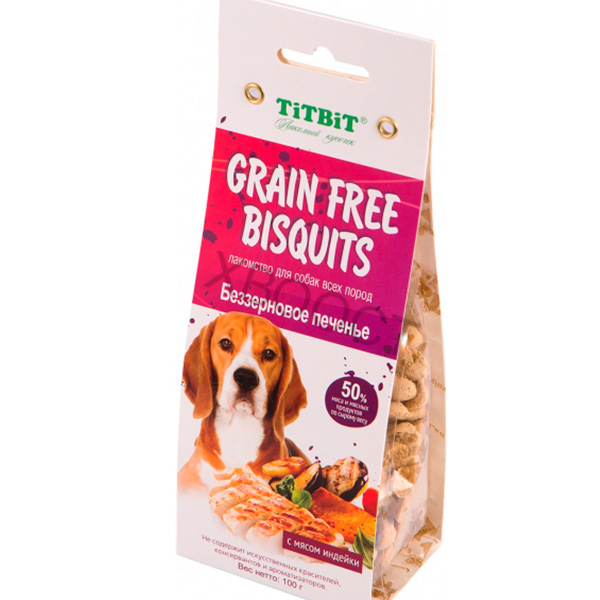 TiTBiT (ТиТБиТ) Grain Free Dog - Беззерновое печенье для собак с мясом Индейки