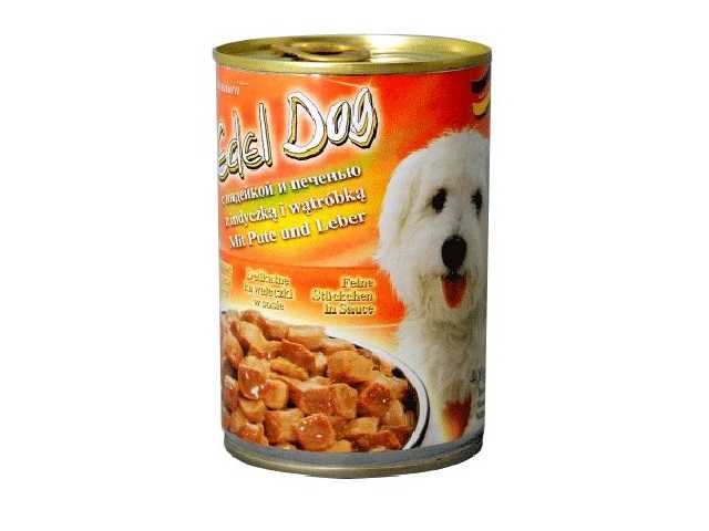 Edel Dog (Эдель Дог) - Корм для собак Кусочки в соусе с Индейкой и Печенью (Банка)