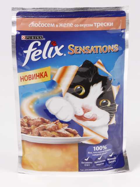 Felix (Феликс) Sensation - Корм для кошек с лососем и треской в желе (Пауч)