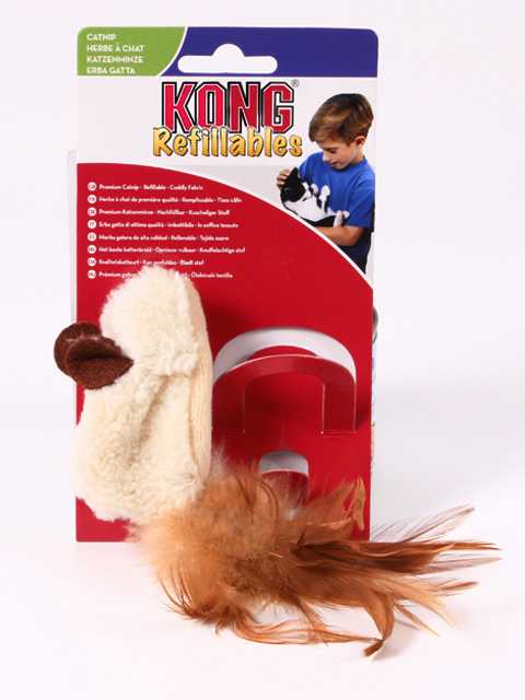 Kong (Конг) - Игрушка для кошек "Мышь-полевка с перьями, с тубом для кошачьей Мяты"