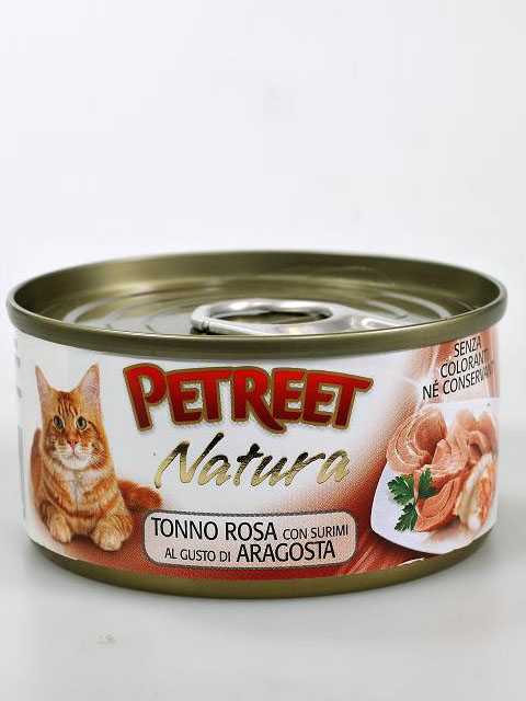 Petreet (Петрит) - Корм для кошек Кусочки розового Тунца с Лобстером (Банка)