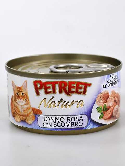 Petreet (Петрит) - Корм для кошек Кусочки розового Тунца с Макрелью (Банка)