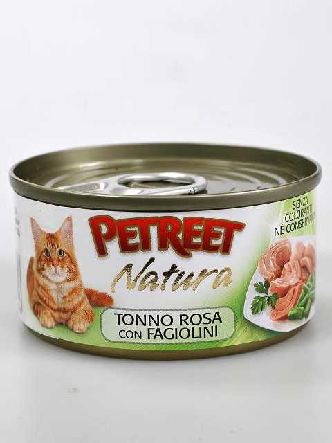 Petreet (Петрит) - Корм для кошек Кусочки розового Тунца с зеленой Фасолью (Банка)