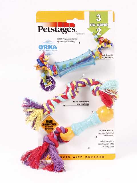 Petstages Orka Mini - Игрушка для собак Набор "Туба + Гантель + Канат"