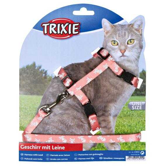 Trixie (Трикси) - Шлейка с поводком нейлоновая с рисунком для Кошки 35-45 см/10 мм,1.20 м