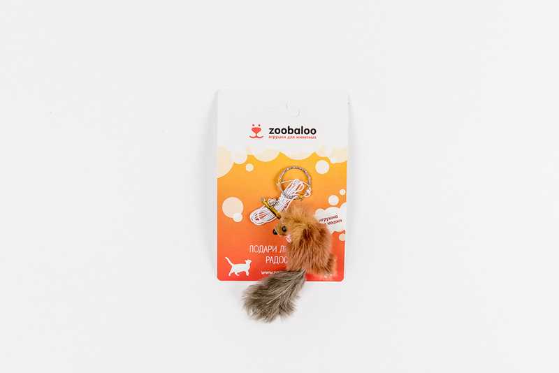 ZooBaloo - Игрушка для кошки Погремушка "Меховая мышь на резинке"