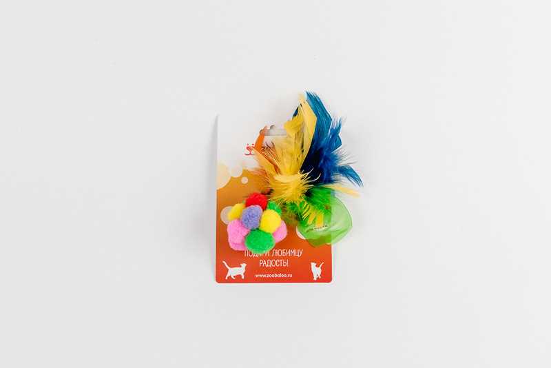 ZooBaloo - Игрушка для кошки "Разноцветный мягкий Мячик с Пером"