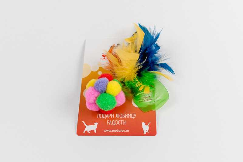 ZooBaloo - Игрушка для кошки "Разноцветный мягкий Мячик с Пером"