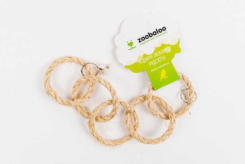 ZooBaloo - Игрушка для птиц "Пять колец сизаль с колокольчиком"