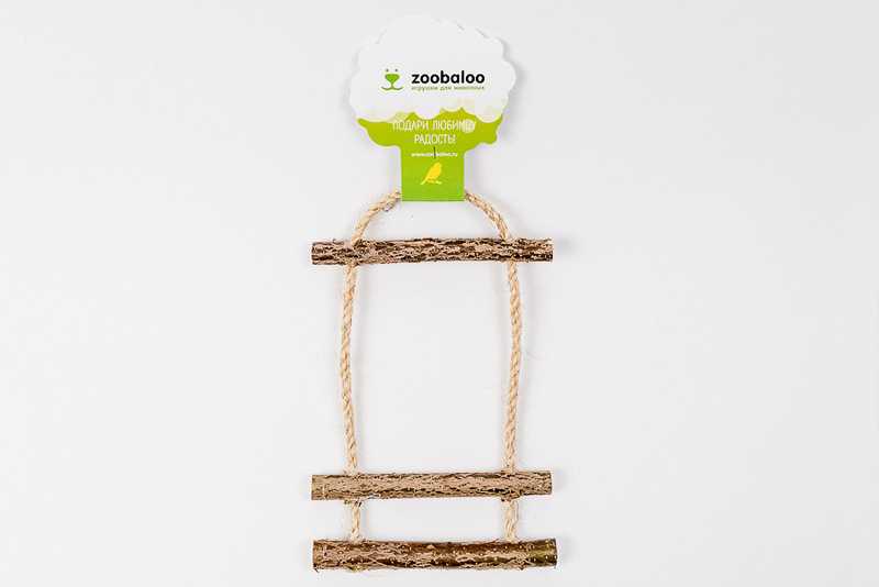 ZooBaloo - Игрушка для птиц "Лесенка Сизаль Орешник три ступеньки с колокольчиком"