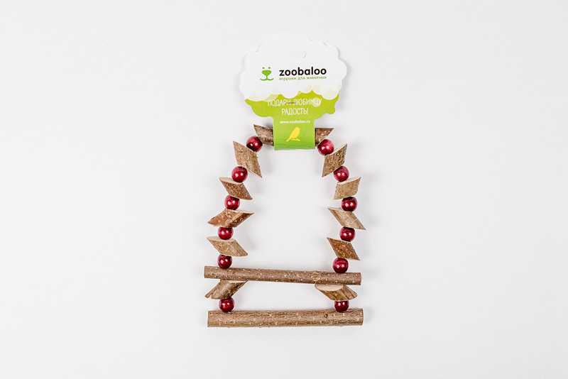 ZooBaloo - Игрушка для птиц "Лесенка Орешник с бусинками для средних птиц"